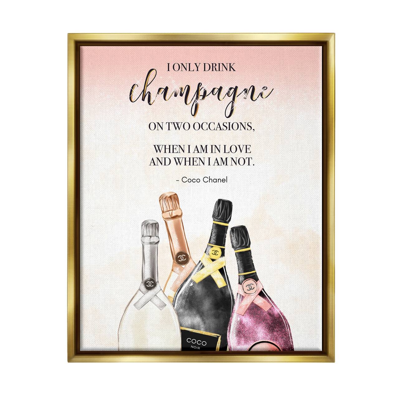 Stupell Industries Champagne and Love Quote Fashion Designer Glam Text Framed Floater Canvas Wall Art